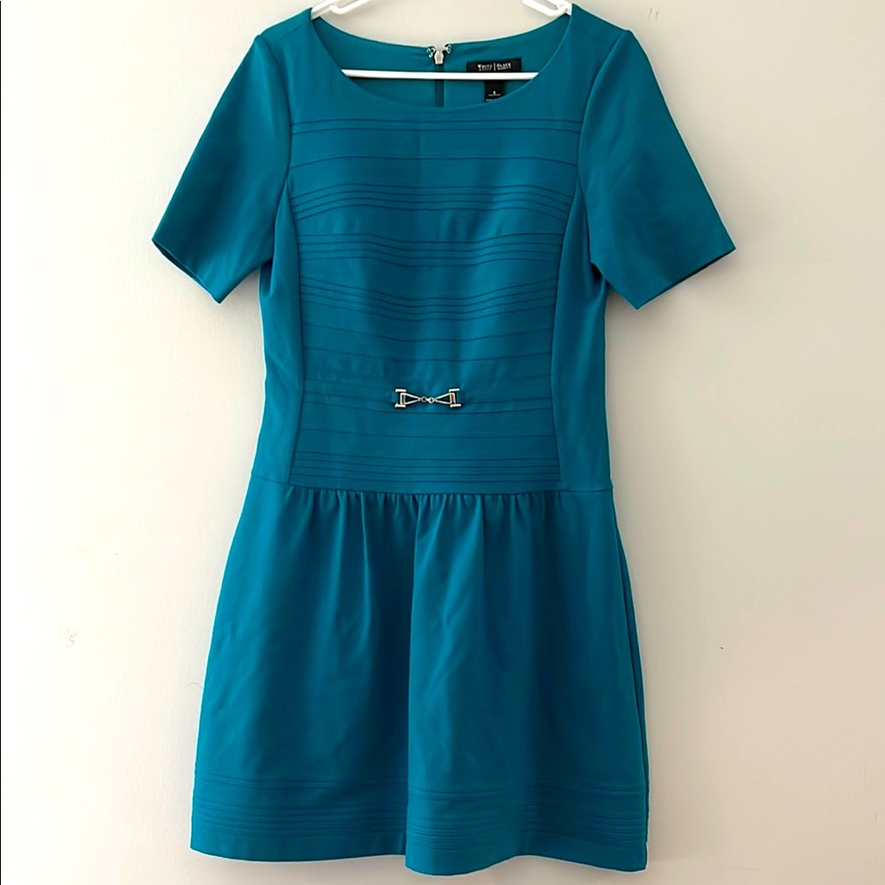 White House Black Market Blue A-Line Mini Dress Bateau Neckline